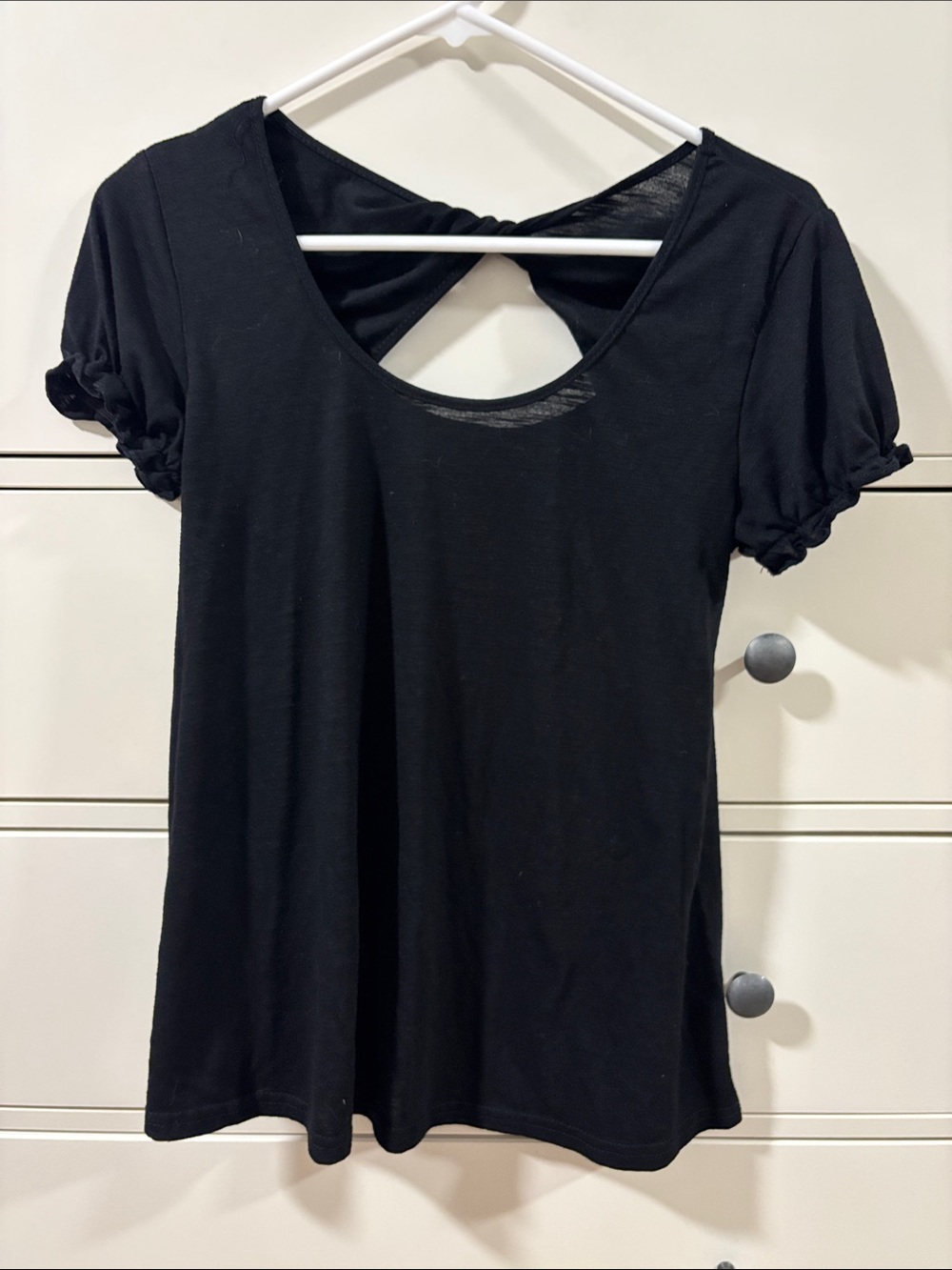 Deletta Black Short Sleeve Scoop Back Tee